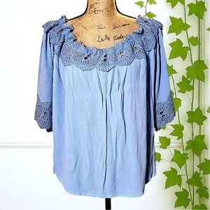 Haute Monde Off-Shoulder Lace Trim Top Large
